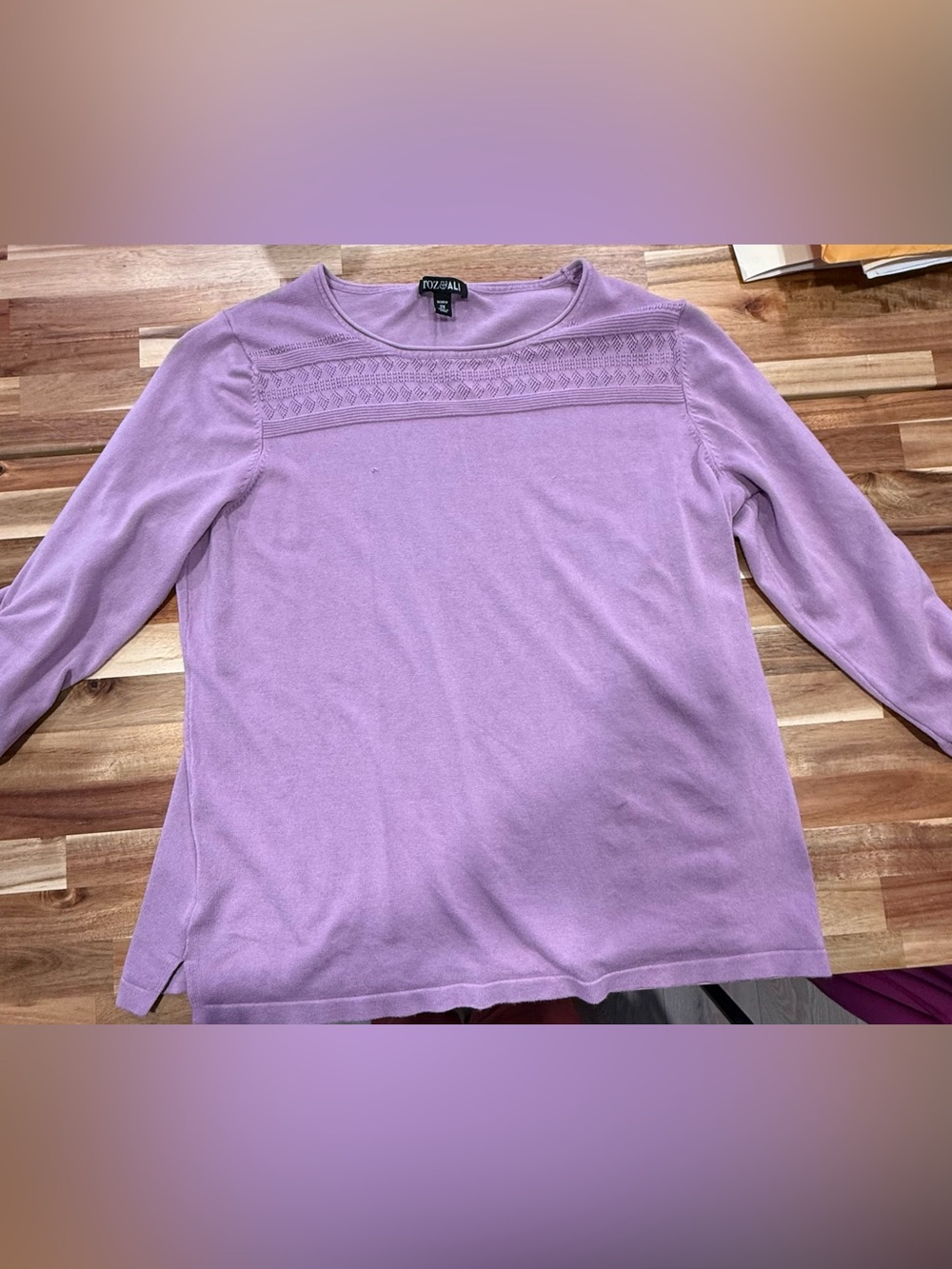 Roz and Ali Lavender Knit Long-Sleeve Top